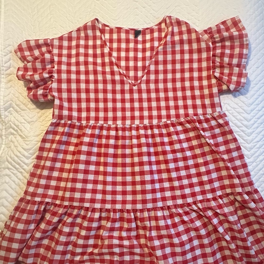 SHEIN Curve Red and White Checkered Dress